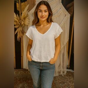 Dex NWT Women White Gauze Flutter Sleeve V Neck Top Blouse Shirt USA XS